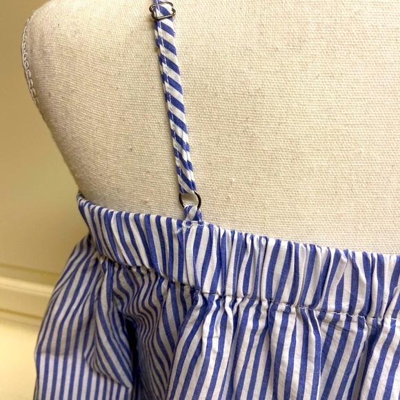 Velvet Heart Blue Preppy Oxford Pinstripe Off Shoulder Top Adjustable Strap Sz M - Picture 4 of 11